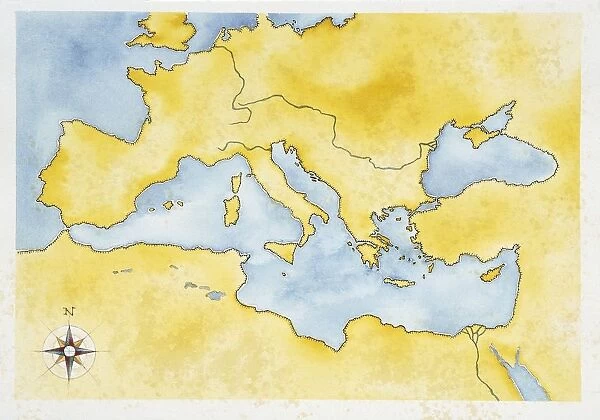 Ancient Rome, map of Mediterranean Basin, illustration