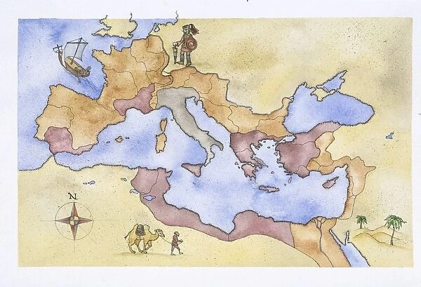 Ancient Rome, map of Roman Empire, illustration