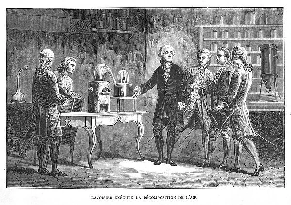 Antoine Laurent Lavoisier (1743-1894) French chemist, demonstrating his discovery of oxygen, 1776