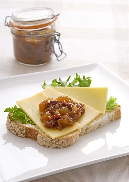 Apricot and Almond Chutney on an open cheese sandwich