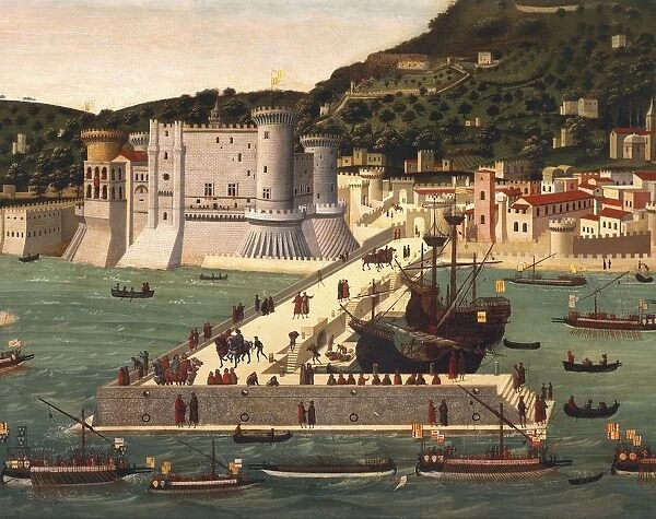 Aragonese fleet returning into Naples Port after Battle of Ischia, 12th July 1465 by unknown artist from Neapolitan School, tempera on panel, detail, 1472