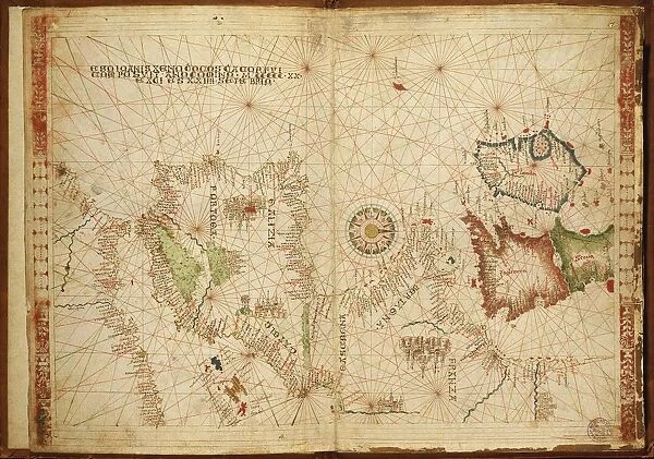 Atlantic coasts of Europe and Africa and the western Mediterranean Sea from a Portolan atlas in three charts, by John Xenodocos from Corfu, 1520
