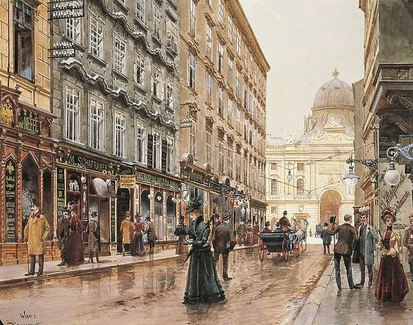 Austria, Vienna, corner of Kohlmarkt, Watercolour