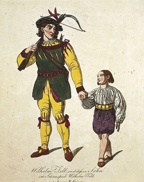 Austria, Vienna, Costume sketch for Guillame and his son in William Tell by Gioacchino Rossini