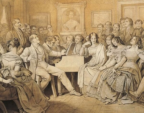 Austria, Vienna, Franz Schubert (1797-1828) at the piano among his friends