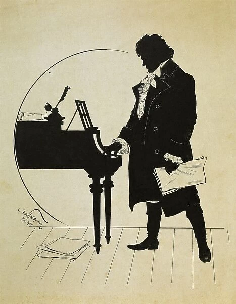 Austria, Vienna, Ludwig van Beethoven at the piano Silhouette