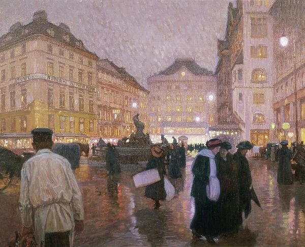 Austria, Vienna, people in new market square at night