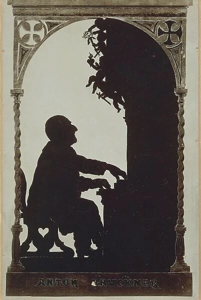 Austria, Vienna, Silhouette of Composer Anton Bruckner at the organ