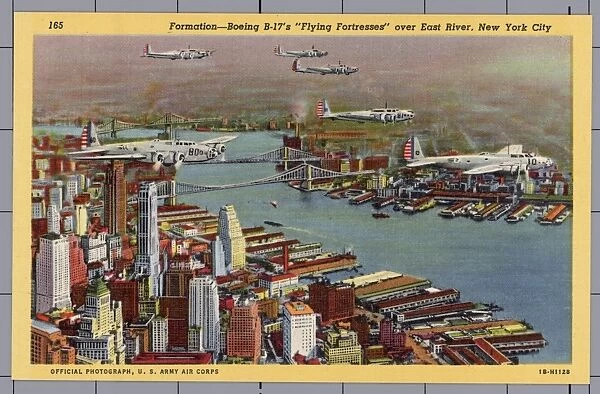 B-17s Flying over East River. ca. 1941, New York, New York, USA, 165 Formation-Boeing B-17s Flying Fortresses over East River, New York City