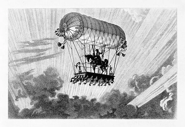 Ballooning fantasy: Idea for balloon carrying a mounted horseman. From Histoire