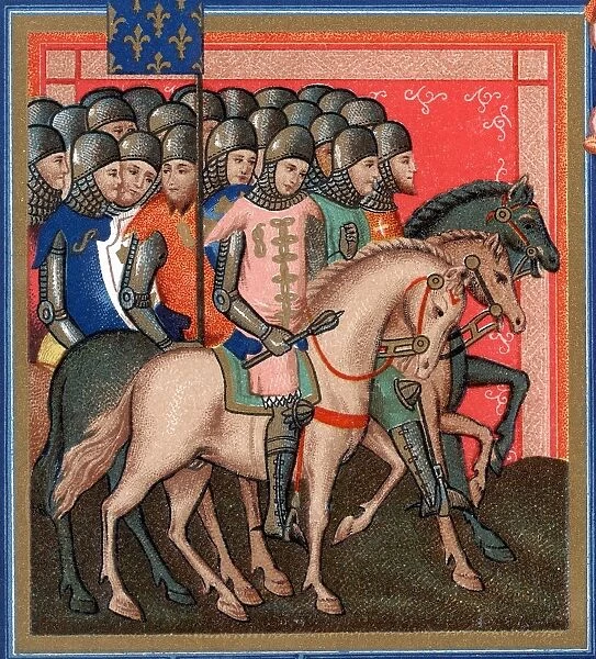 Band of Crusaders armed and mounted. Detail from 15th century Statues of Order of Saint Esprit