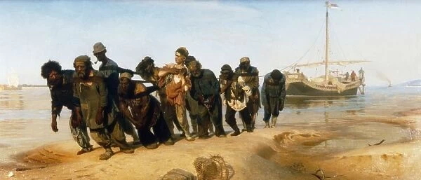 The barge haulers, the volga boatmen, or, in russian, burlaki, a painting by ilya repin from the early 1870s
