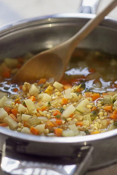 Barley and vegetable casserole, close-up
