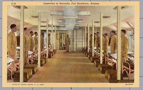 Barracks Inspection at Fort Huachuca. ca. 1943, Arizona, USA, Inspection in Barracks, Fort Huachuca, Arizona