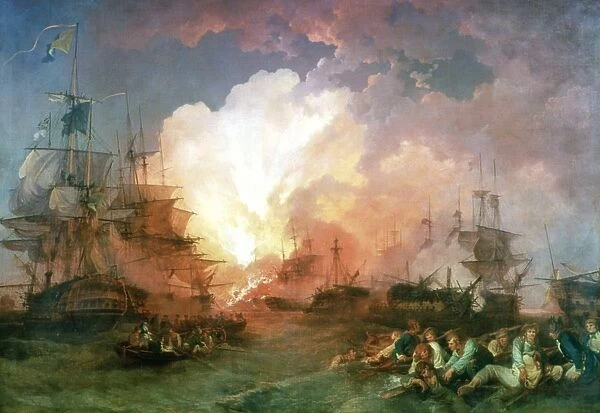 The Battle of the Nile, 1800. The battle was fought at night in Abu Qir Bay