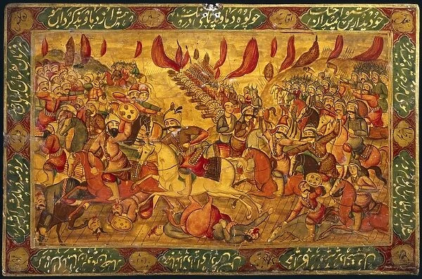 Battle scene, covered cardboard, 17th Century