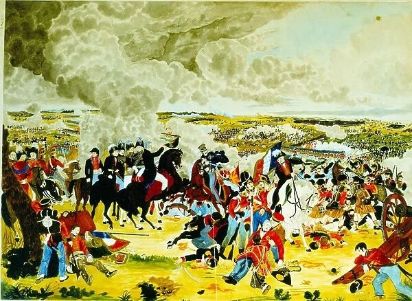 Battle of Waterloo, 18 June 1815. Wellington with his Staff doffing his hat (to Blucher)