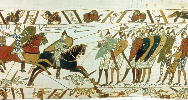 Bayeux Tapestry 1067. Battle of Hastings, 14 October 1066. Anglo-Saxon (English)