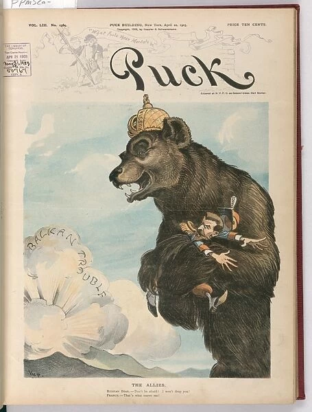 Bear clutching Emile Loubet, cartoon, 1903