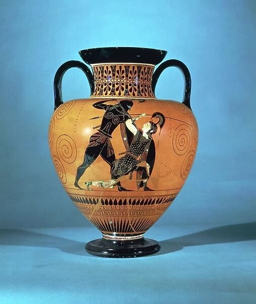 Black-figure pottery, amphora by Exekias depicting Achilles and Penthesilea, Greek civilization