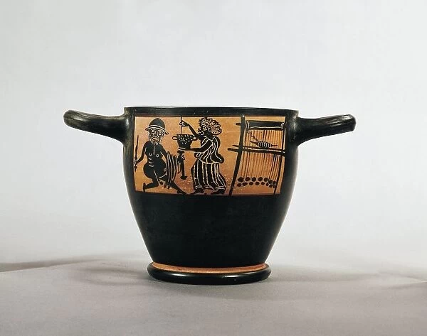Black-figure pottery Carbire vase with scene from Odyssey
