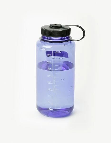 Blue plastic water bottle, close-up