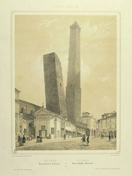 Bologna, The Asinelli and Garisenda Towers, from Philippe Benoist fund, Paris, Circa 1845, lithograph