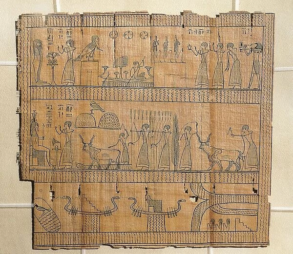 Book of the Dead on papyrus, Djedhor working in the fields of the Afterlife using irrigation canals