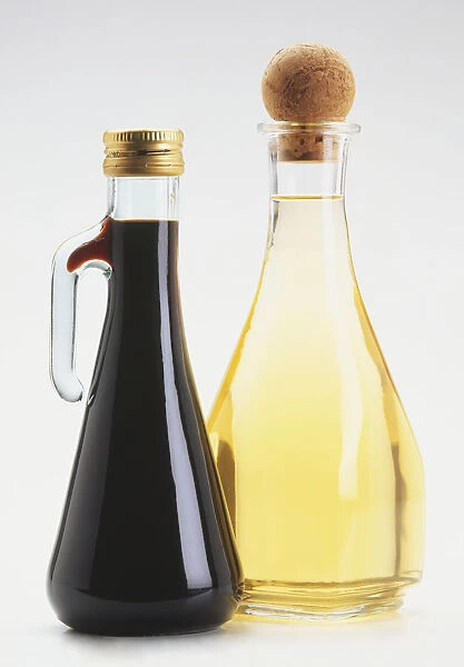 Bottles of balsamic vinegar and champagne vinegar