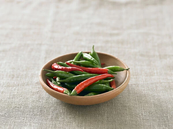 Bowl of red and green chillies