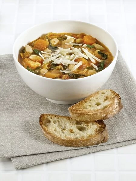 Bowl of tuscan bean soup, close-up