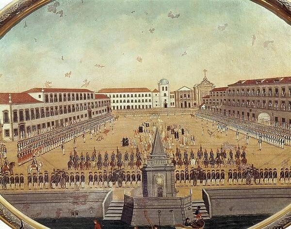 Brazil, Rio de Janeiro, military parade in Piazza Reale (Royal Square), by Leandro Joaquim, painting