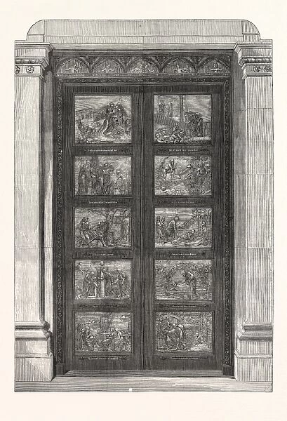 The Bronze Doors Presented by the Duke of Bedford to Bu Yan Meeting, Bedford, Engraving 1876