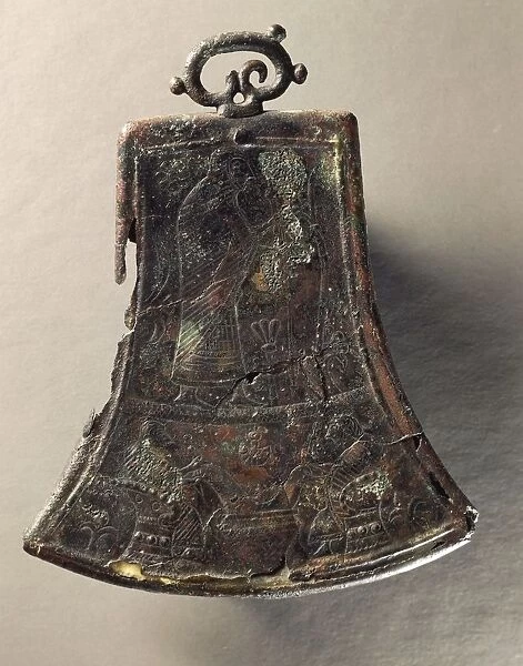 Bronze ritual bell called Tintinnabulum, decorated with scenes of wool manufacturing