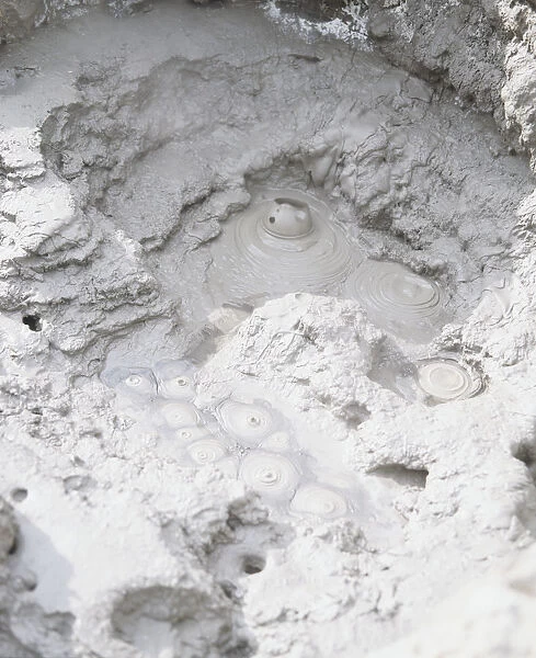 Bubbling mud in a hot spring, view from above