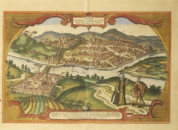 Budapest from Civitates Orbis Terrarum by Georg Braun, 1541-1622 and Franz Hogenberg, 1540-1590, engraving
