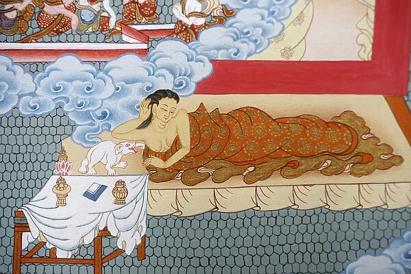 Buddhas mother dreaming of a white elephant