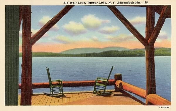 Cabin on a Lake near the Adirondack Mountains. ca. 1940, New York, USA, Big Wolf Lake, Tupper Lake, N. Y. Adirondack Mts. --29