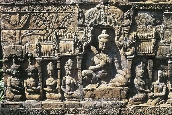 Cambodia, Angkor, Ankor Vat, Bas-relief at Leper King Terrace