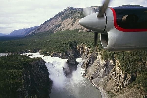 Canada, Northwest Territories, Nahanni National Park Reserve, Aerial view of Virginia Falls