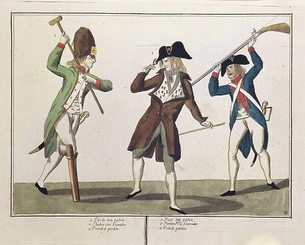 Caricature of the bashful faction. Engraving washed with watercolor