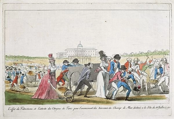 Caricature representing work in progress at Champ de Mars for celebration of July 14, 1790, print