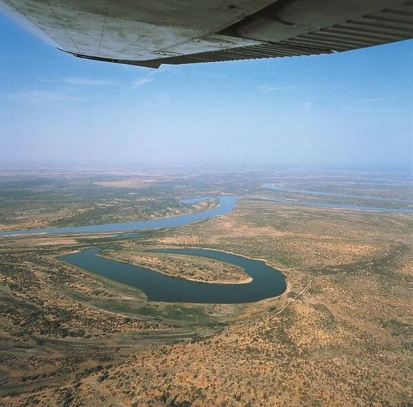 Chad, Aerial view of Chari River, tributary of Lake Chad