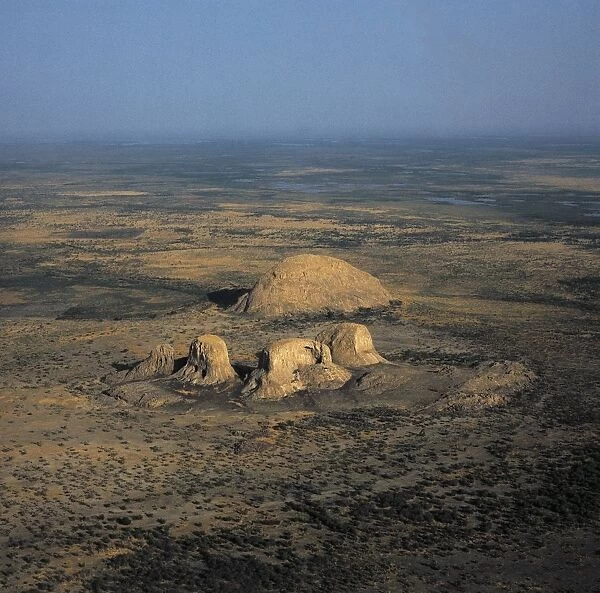Chad, Aerial view of Lake Chad and its famous rocks, when lake level rising rocks surrounding by water