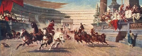 Chariot race in Ancient Rome, late 19th century illustration. Bread and circuses
