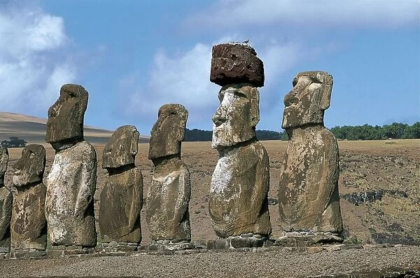 Chile, Easter Island, Rapa-Nui National Park (UNESCO World Heritage List, 1995). Moais (megalithic anthropomorphic statues), Ahu Tongariki