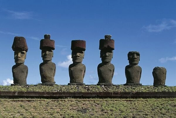 Chile, Easter Island, Rapa-Nui National Park (UNESCO World Heritage List, 1995). Moais (megalithic anthropomorphic statues), Ahu Nau Nau