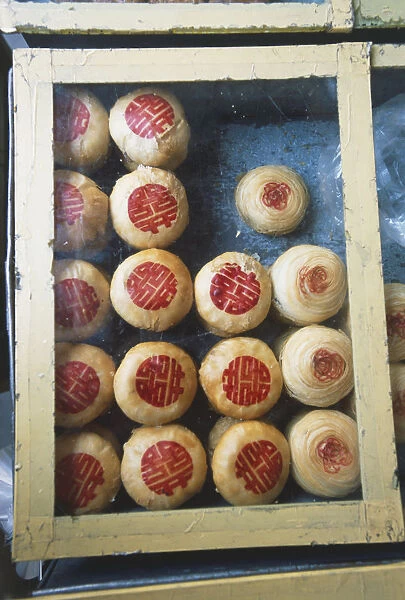 China, mooncakes in a box, view from above