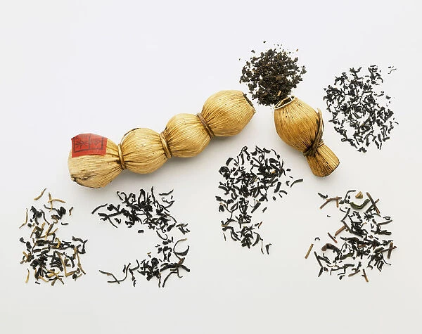 Chinese black teas, including bamboo tea packed in bamboo leaves, Ichang, Russian caravan, Chingwoo, Keemun and Yunnan