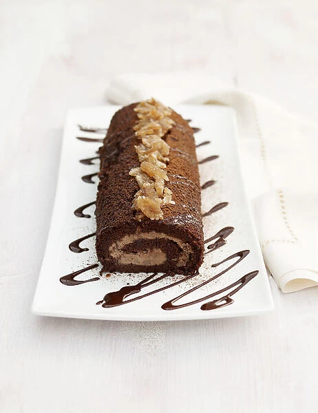 Chocolate chestnut roll, close-up